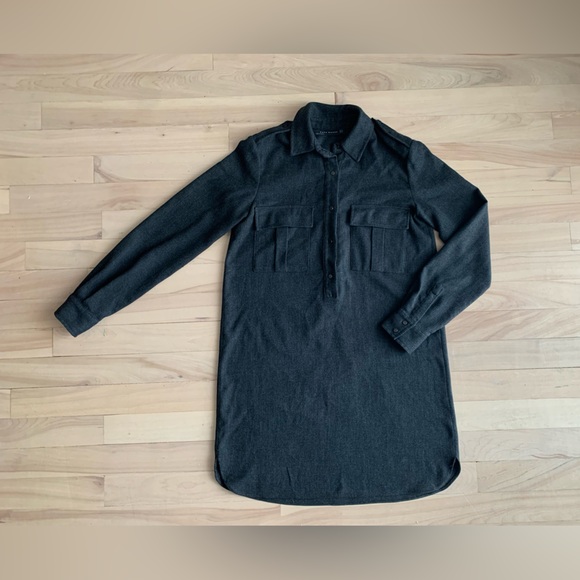 ZARA - Charcoal Shirt Dress | Long Sleeve, Pocket Detail - Picture 2 of 10